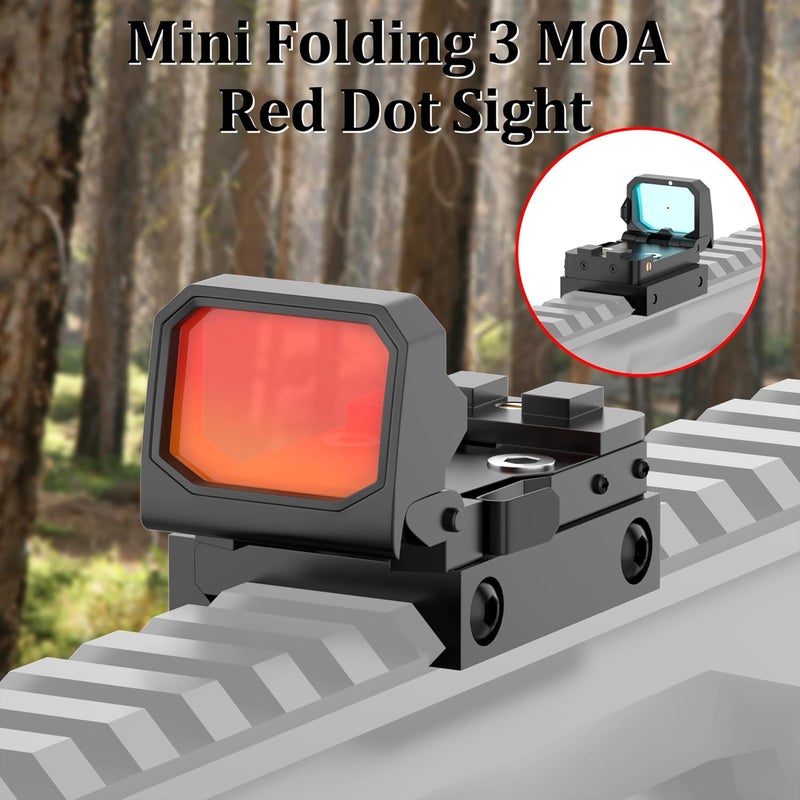 JORMIX Flip Up Red Dot Reflex Sight Mini Folding 3 MOA Red Dot Flip Gun Sight Scope for RMR Picatinny Rail Glock MOS Pistol Handgun Rifle with Heightened Base - Image 2